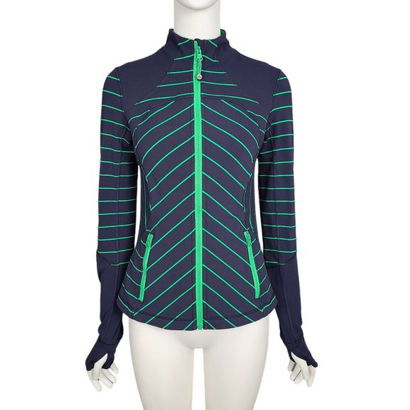 lululemon athletica Jackets & Blazers - LULULEMON Women's Forme Jacket XS/S Blue Green Striped Cuffins Full Zip Inkwell